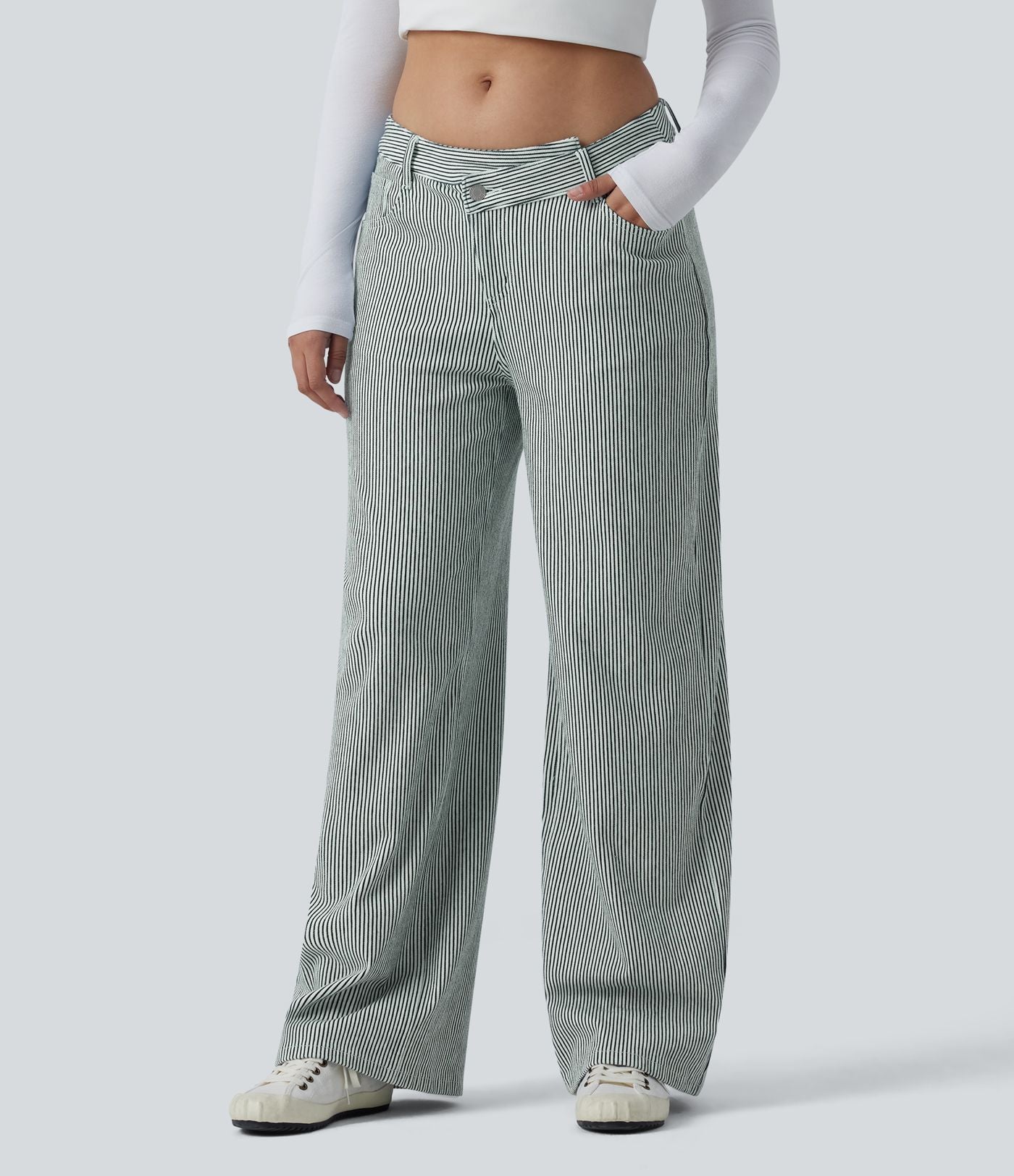 Jean ample Halara Flex™ asymétrique casual à rayures taille mi-haute avec poches