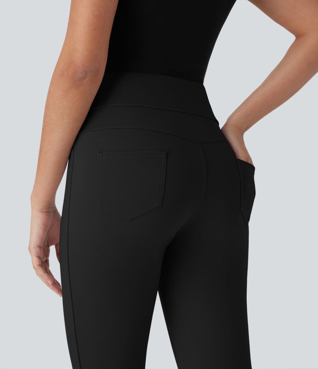 Pantalon Corsaire de Costume Taille Haute avec Poches Arrière et Boutons Pression