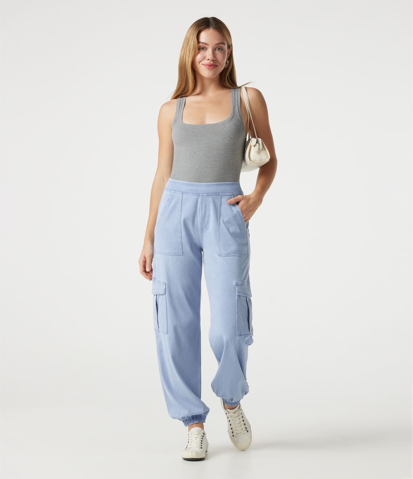 Jogging cargo casual en denim Halara Flex™ taille mi-haute avec poches