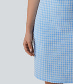 Robe mini casual sans manches col bateau à carreaux vichy, avec poches