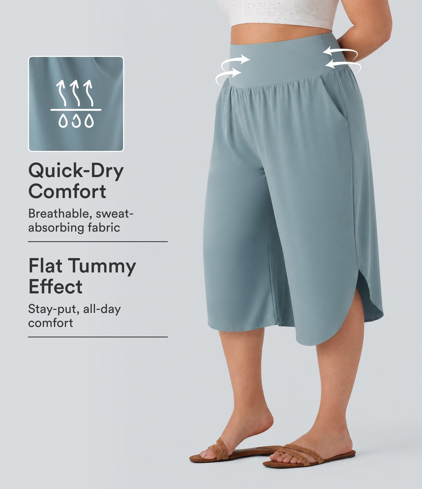 Pantalon capri grande taille Breezeful™ taille haute gainant à ourlet arrondi séchage rapide avec poches