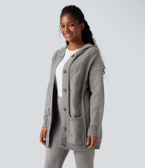 Cardigan à capuche avec boutons et poches