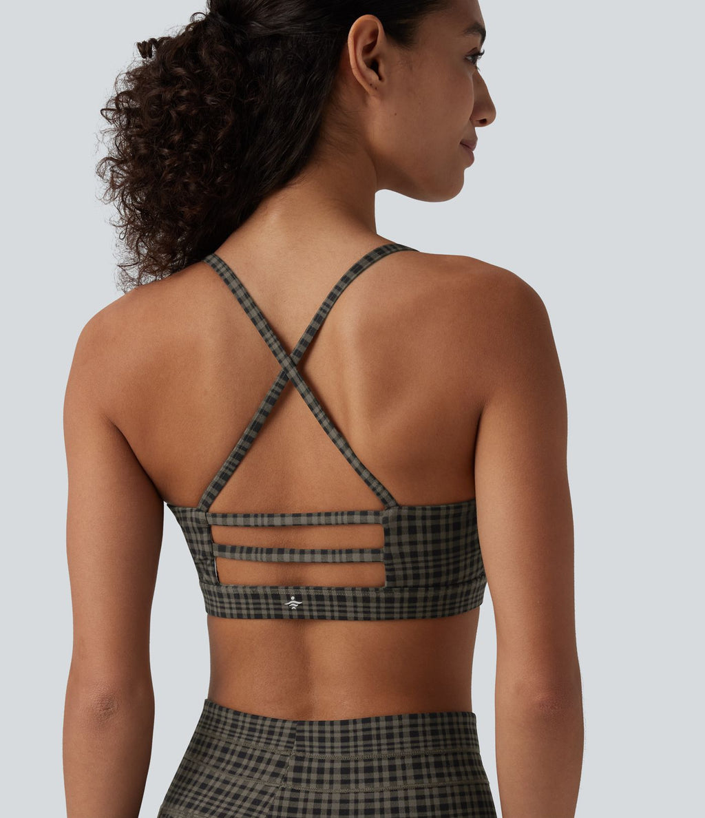 Halara UltraSculpt™ Brassière de sport yoga maintien léger imprimé carreaux