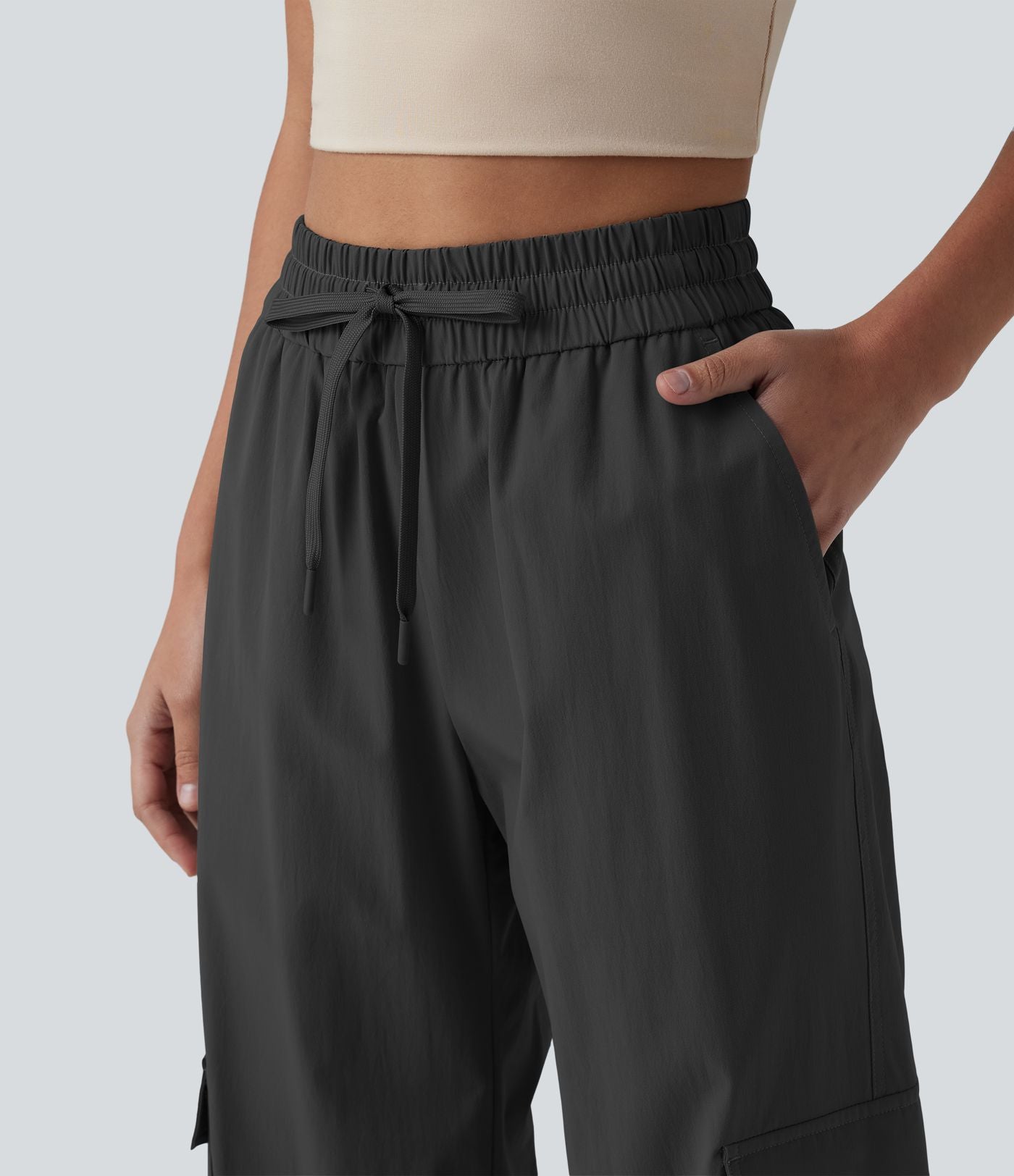 Jogging cargo ample décontracté taille haute avec cordon de serrage avec poches