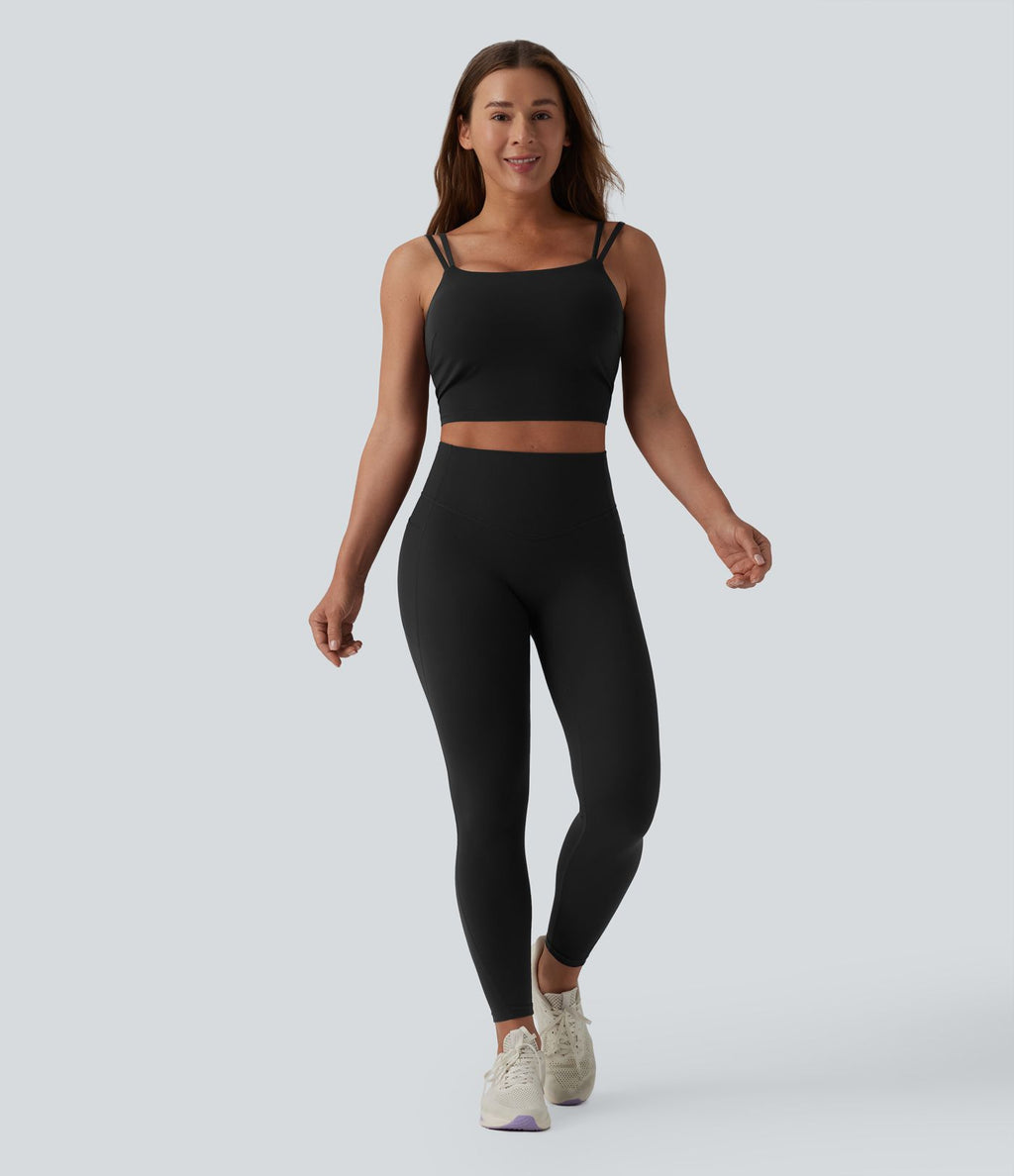 Débardeur de yoga cropped Halara UltraSculpt™ à doubles bretelles dos torsadé ouvert avec soutien-gorge intégré – Bonnets E-G