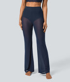 Pantalon Évasé de Danse 2 en 1 en Maille Transparente Taille Haute