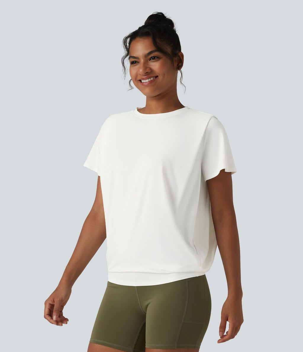 Haut de sport col rond manches courtes effet frais InstantCool avec fronces, protection solaire UPF50+