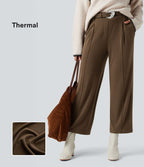 Pantalon tailleur thermique taille haute avec poches