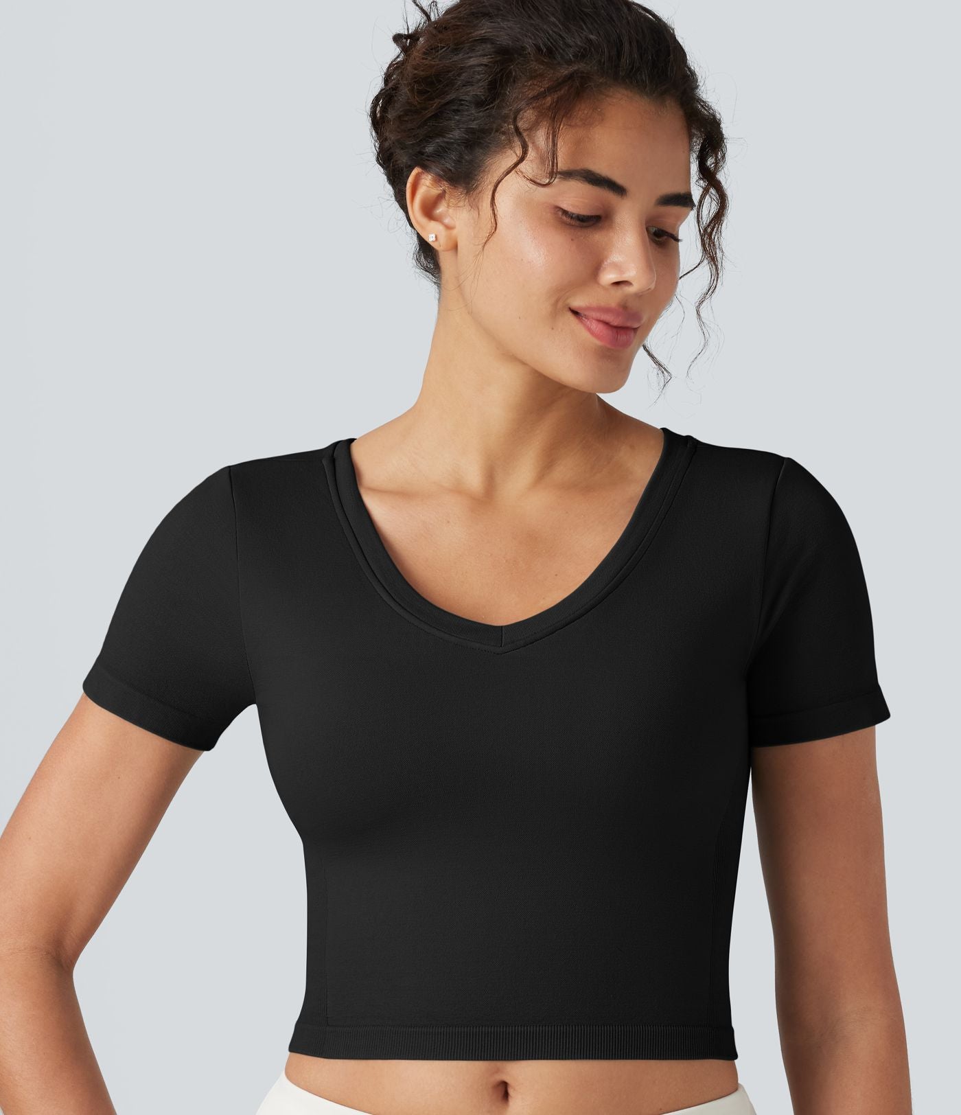 Haut de yoga court OneForm Seamless Flow col V à manches courtes avec brassière intégrée