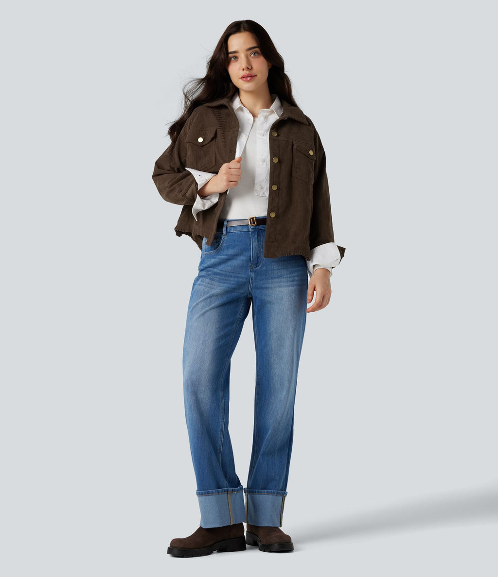 Veste chemise velours côtelé manches longues avec boutons et poches