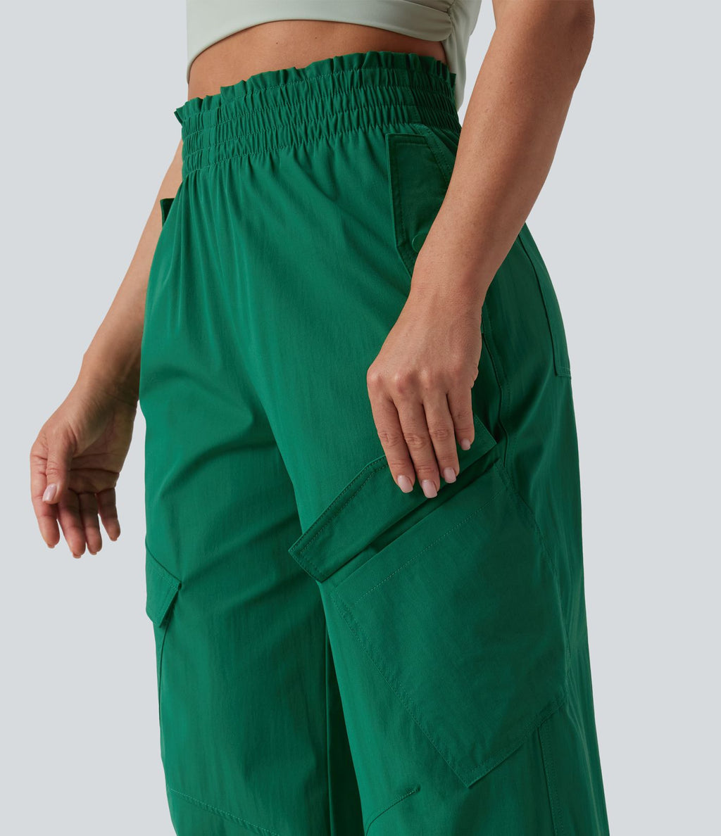 Pantalon cargo sport taille haute à finitions ondulées avec poches