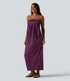 Robe longue casual bustier froncée avec brassière intégrée et poches