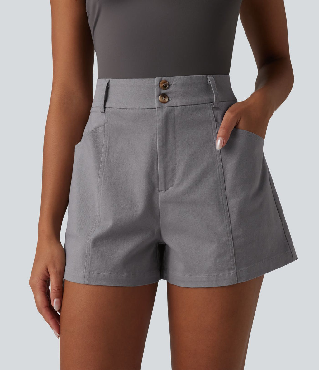 Short tailleur chino taille haute en coton, coupe ample, avec poches