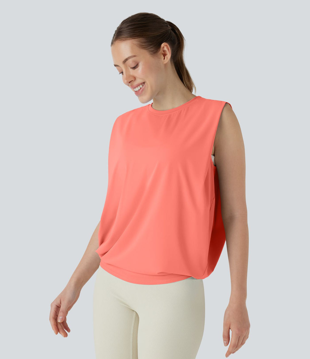 Débardeur de yoga col rond froncé, tissu rafraîchissant - Protection UPF50+