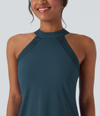 Robe de yoga courte 2-en-1 dos nu à nouer Softlyzero™ Airy Cool Touch avec poche latérale - UPF50+