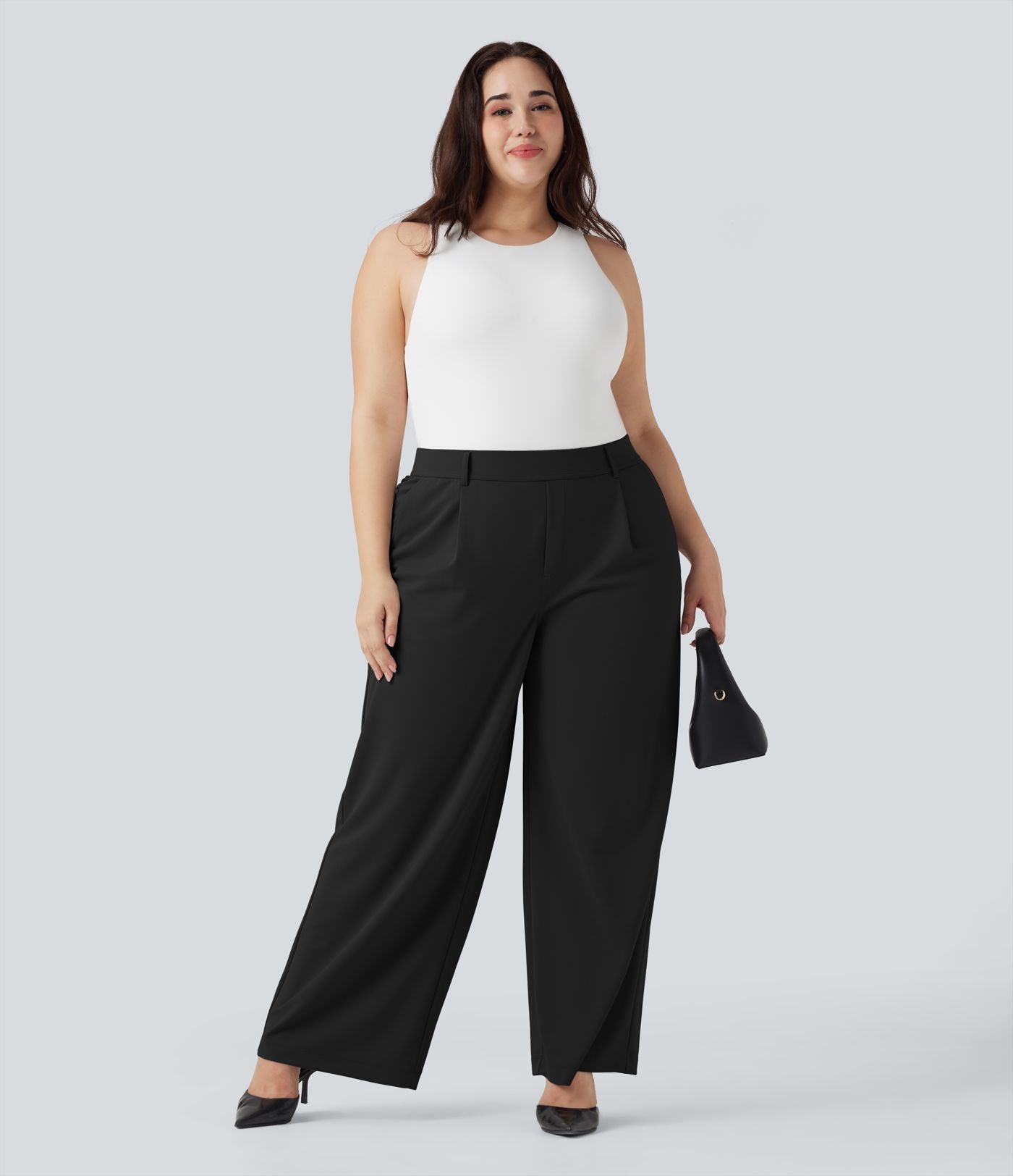 Pantalon tailleur grande taille Halara Flex™ crêpe taille haute jambe droite avec poches