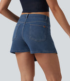 Micro skort jean Halara Flex™  taille mi-haute asymétrique avec poches