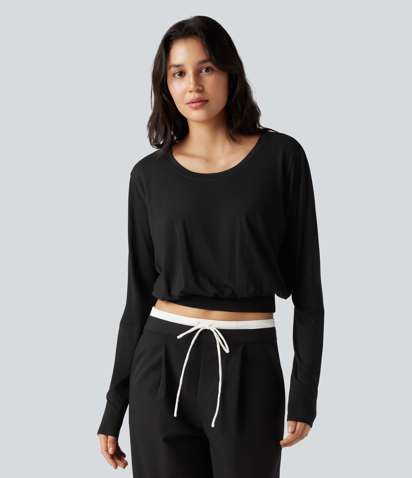 T-shirt col rond échancré manches longues
