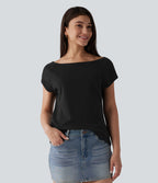 T-shirt décontracté col bateau manches courtes coton