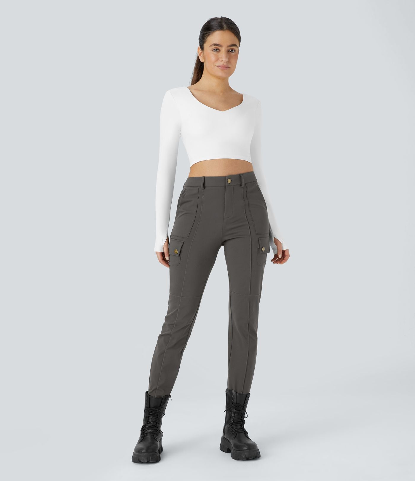 Pantalon cargo ajusté uni taille haute DayStretch avec poches zippées