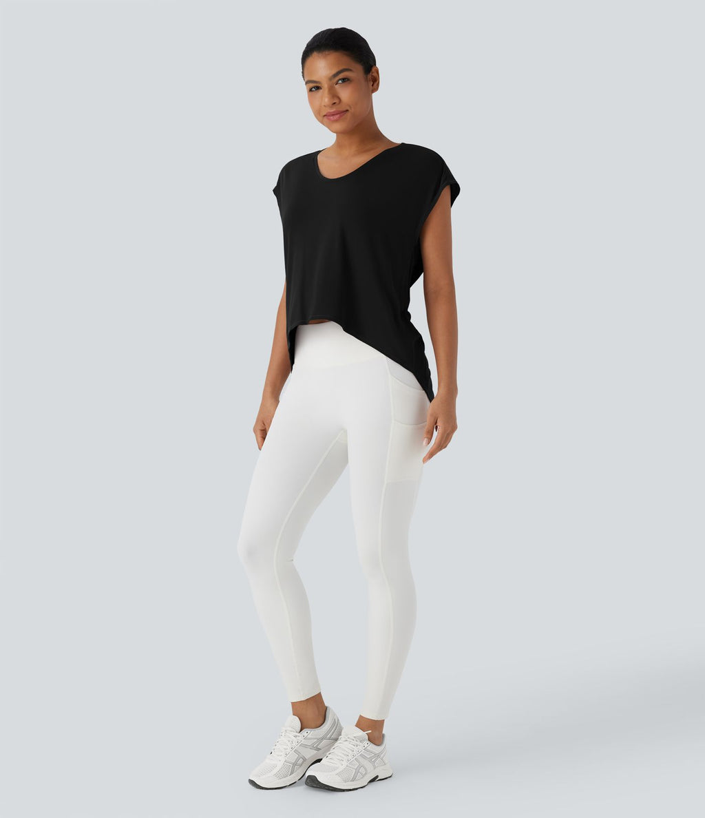 Top de sport running dos nu croisé ourlet asymétrique haut-bas