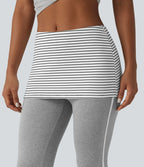 Pantalon évasé casual taille mi-haute à rayures avec ceinture repliable