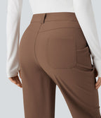 Pantalon de randonnée droit déperlant taille mi-haute avec poches