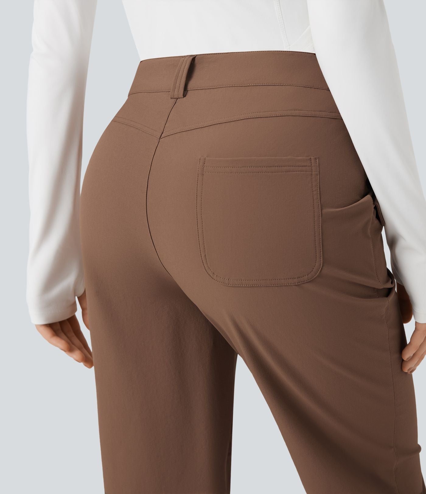 Pantalon de randonnée droit déperlant taille mi-haute avec poches