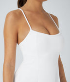 Robe de sport danse mini 2-en-1 laçage asymétrique résille contrastante fluide avec poche A-D