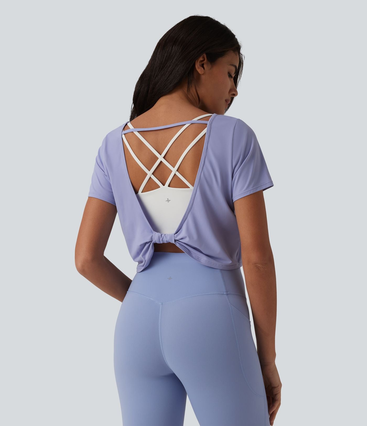 Haut de sport yoga col bateau manches courtes effet frais InstantCool dos ouvert, protection solaire UPF50+