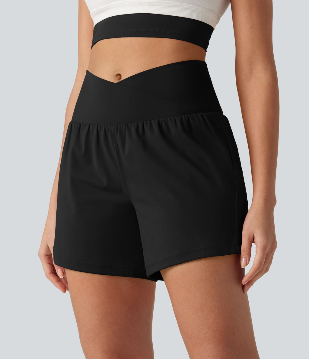 Short de yoga SoftlyZero™ Airy croisé taille haute 2-en-1 effet frais InstantCool 12,5 cm avec poches