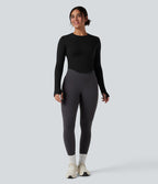 Haut de sport yoga col rond à manches longues avec passants pouces et ourlet arrondi sans couture Seamless Flow