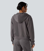 Sweat-shirt coton décontracté à capuche avec fermeture éclair et poches