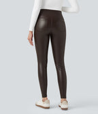 Pantalon 7/8 moulant décontracté polaire gainant taille haute extensible effet cuir avec poches