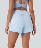 Short yoga 2-en-1 maille contrastée taille mid-rise avec poches