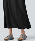 Robe casual fluide midi sans manches col carré avec bordure à volants et poches