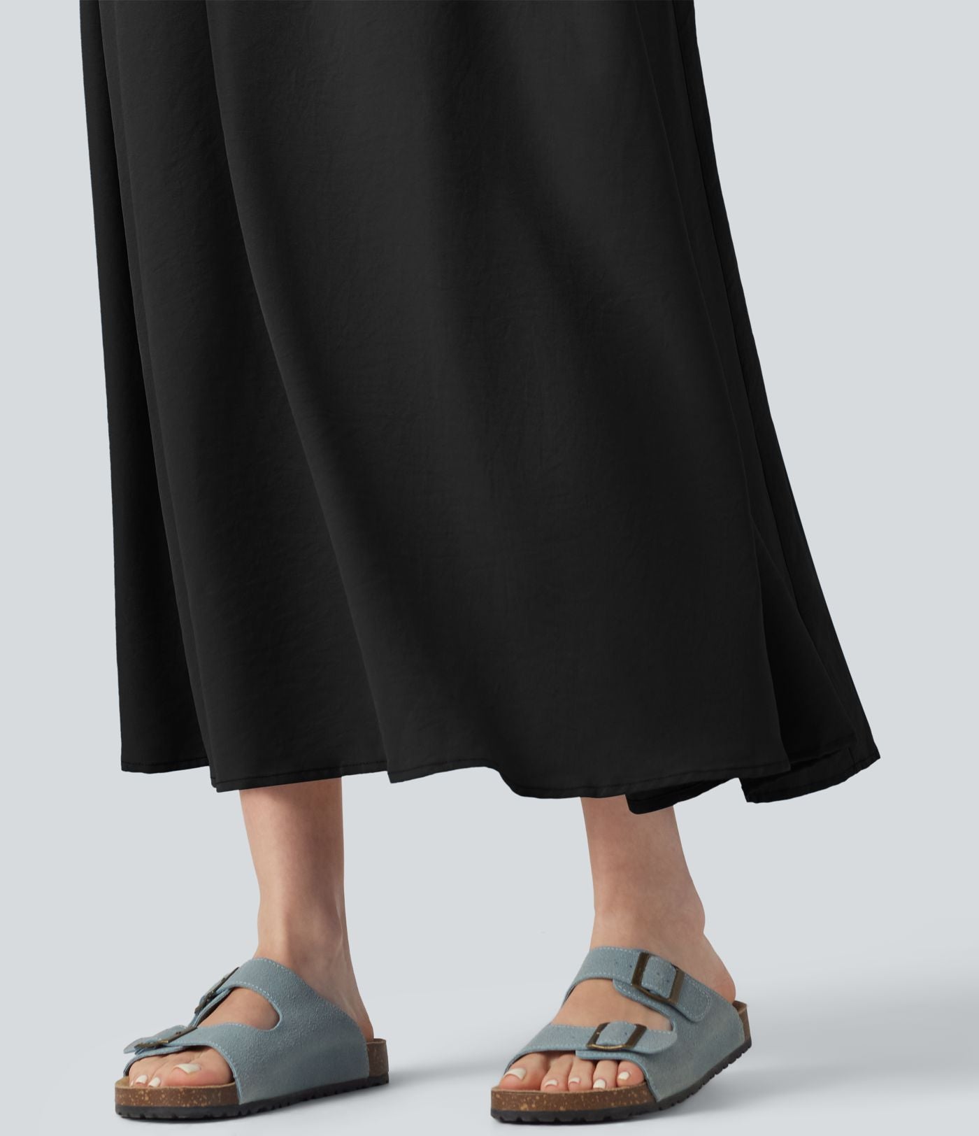 Robe casual fluide midi sans manches col carré avec bordure à volants et poches
