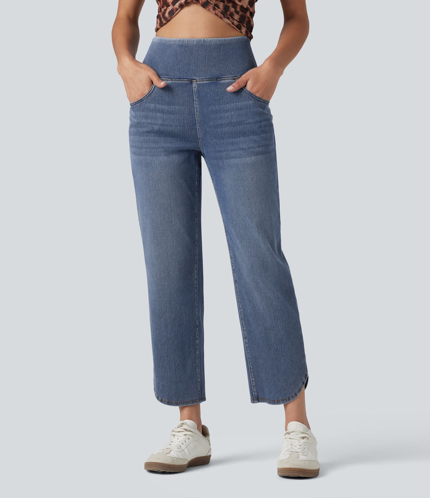Jean skinny décontracté 7/8 Halara Flex™ taille haute, effet ventre plat, ourlet arrondi et poches