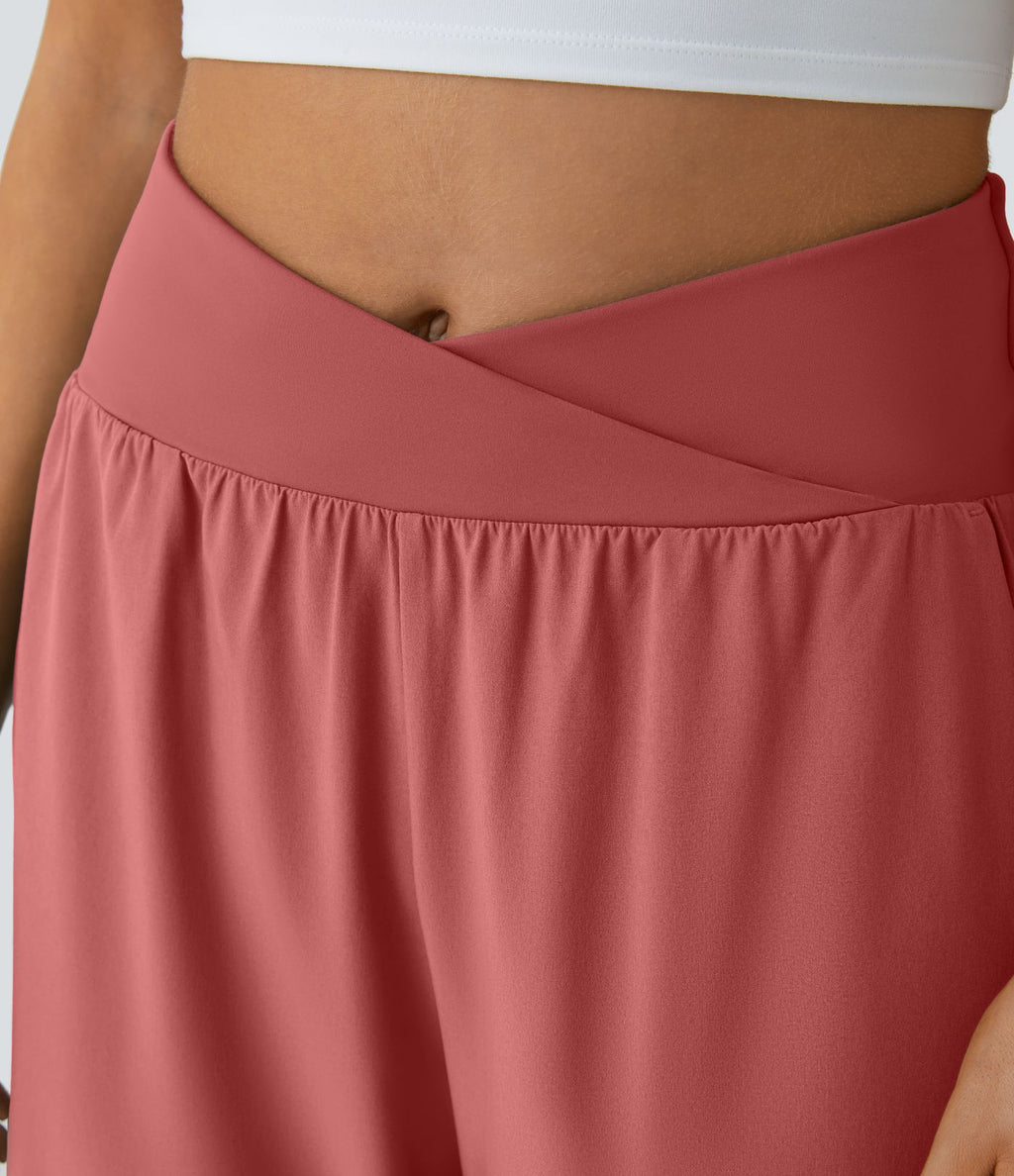 Breezeful™ Pantalon Fluide Vacances Séchage Rapide Taille Haute Croisée Poches Latérales Plissées Fente