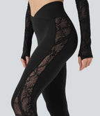 Legging de yoga SoftlyZero™ croisé taille mi-haute dentelle contrastante avec poche - UPF50+