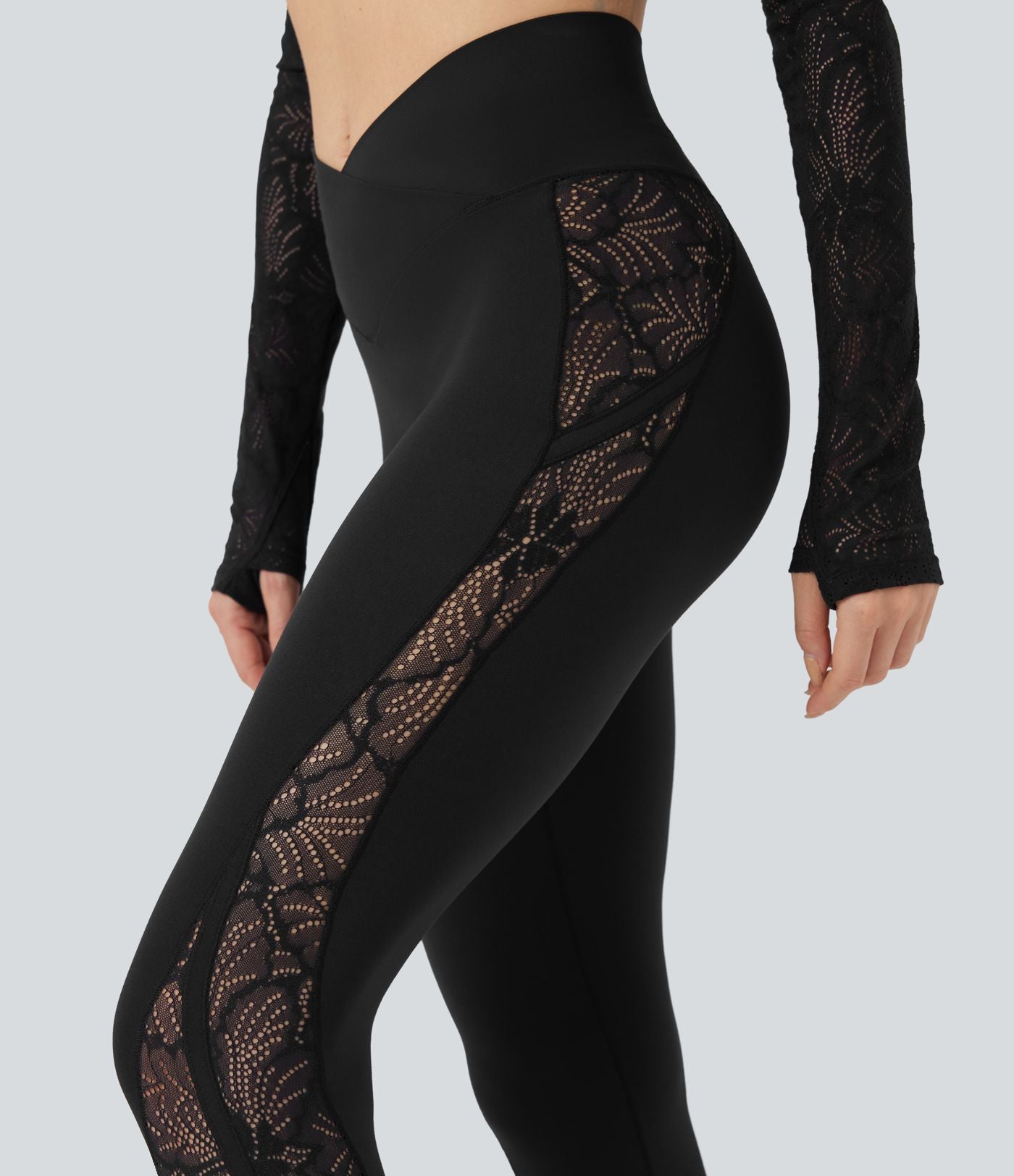Legging de yoga SoftlyZero™ croisé taille mi-haute dentelle contrastante avec poche - UPF50+