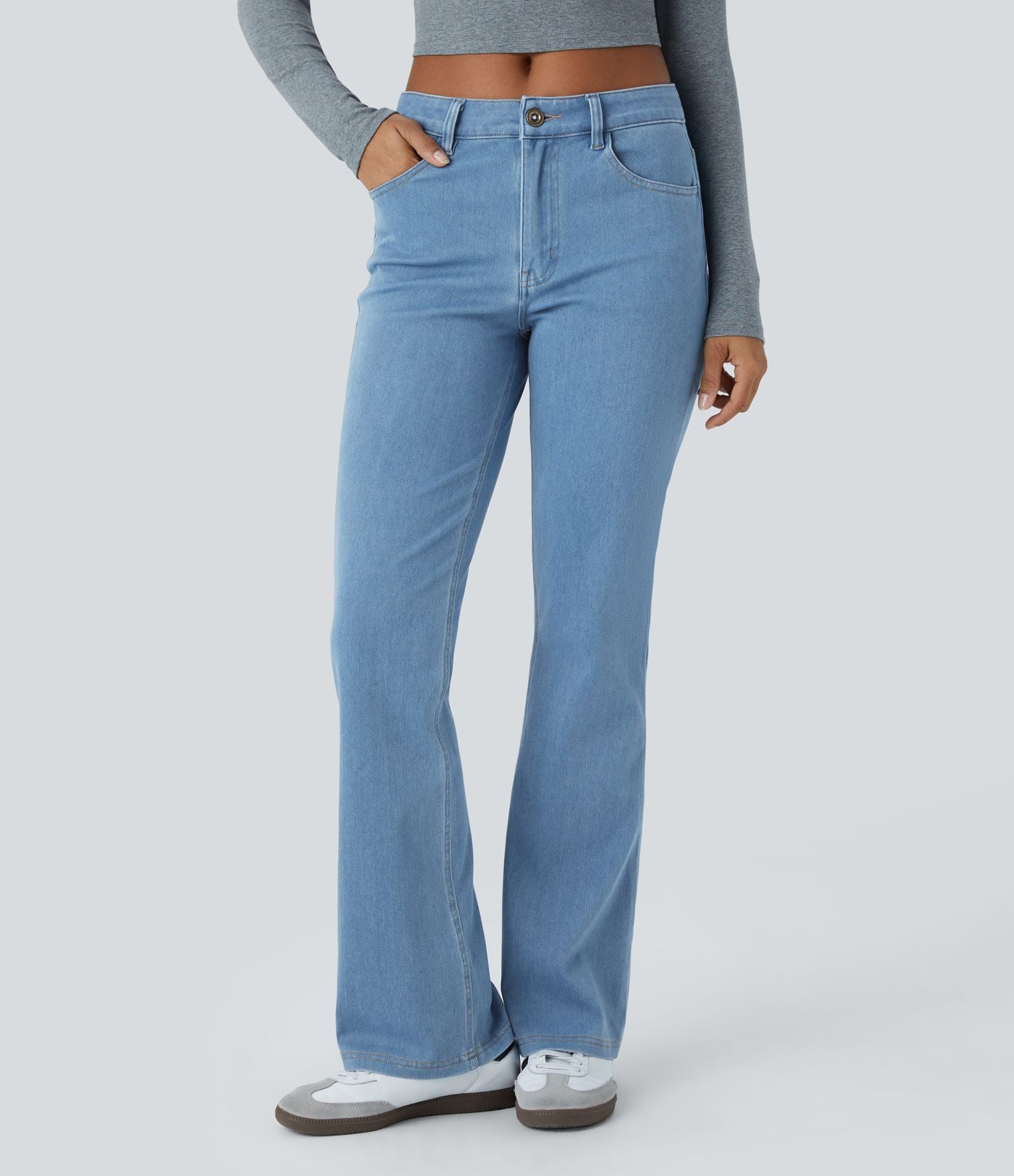 Halara Flex™ Jean Évasé Casual Taille Mi-haute Tricot Extensible Boutonnés Poches