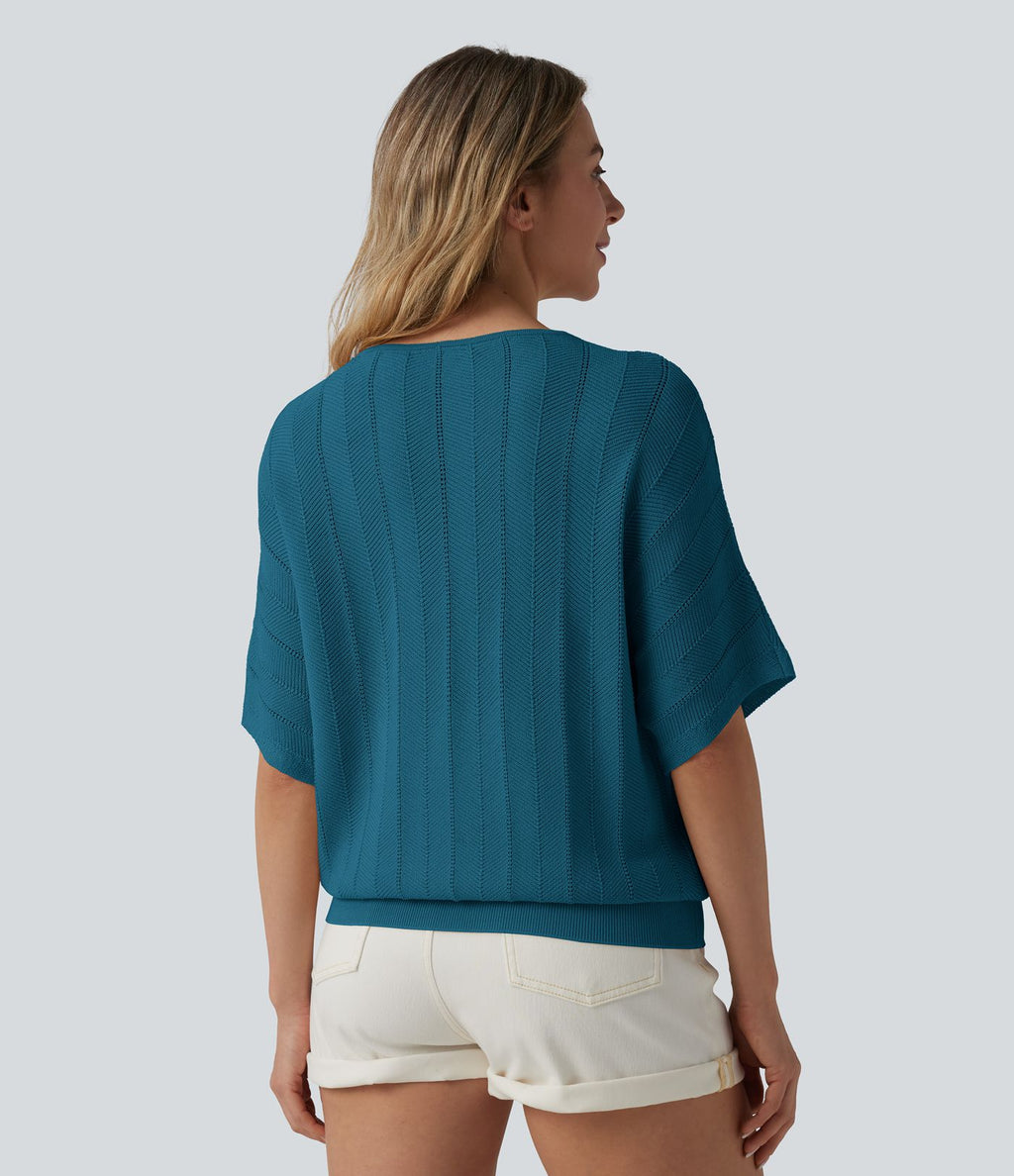 Pull décontracté col V manches courtes