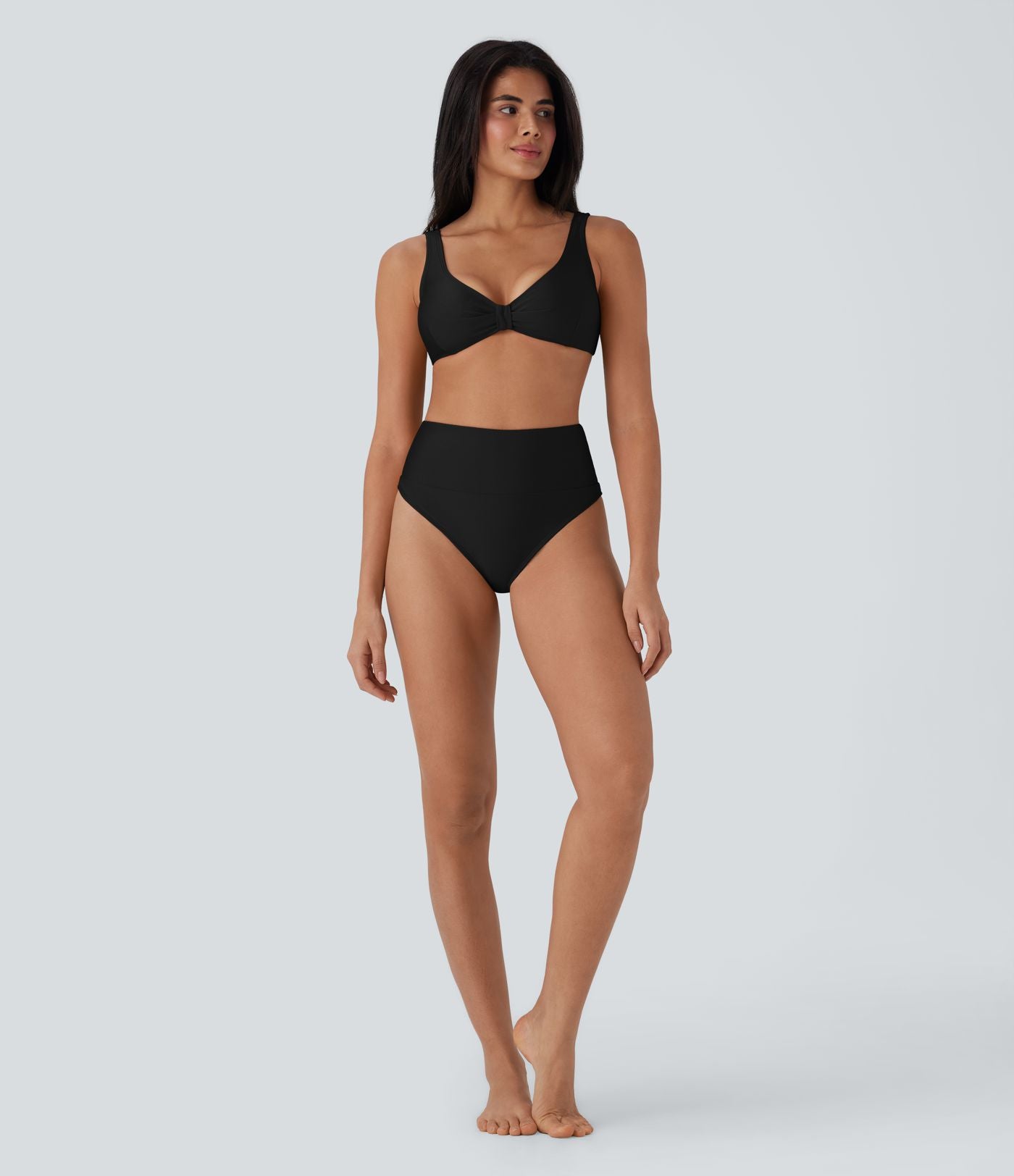 Bas de maillot de bain bikini brillant à taille haute et gainant