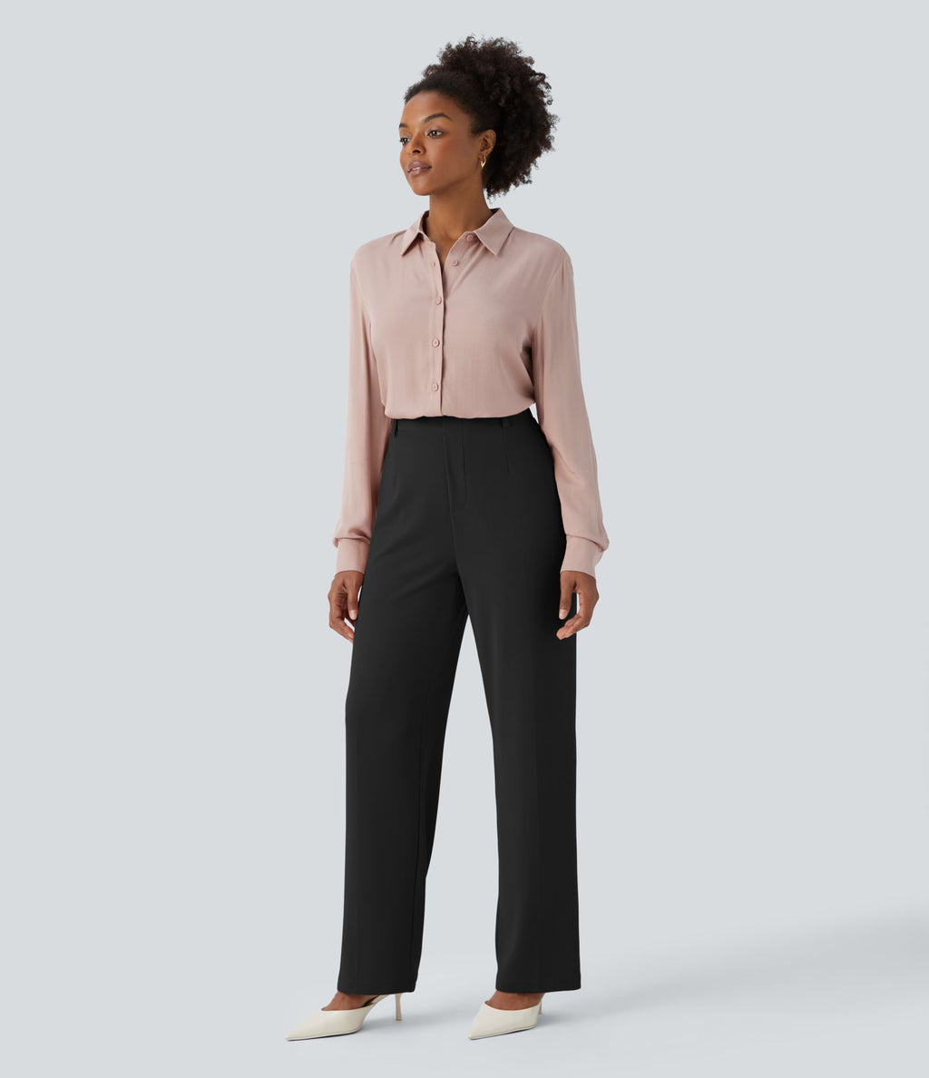 Chemise de travail à col, boutons, manches longues et plis