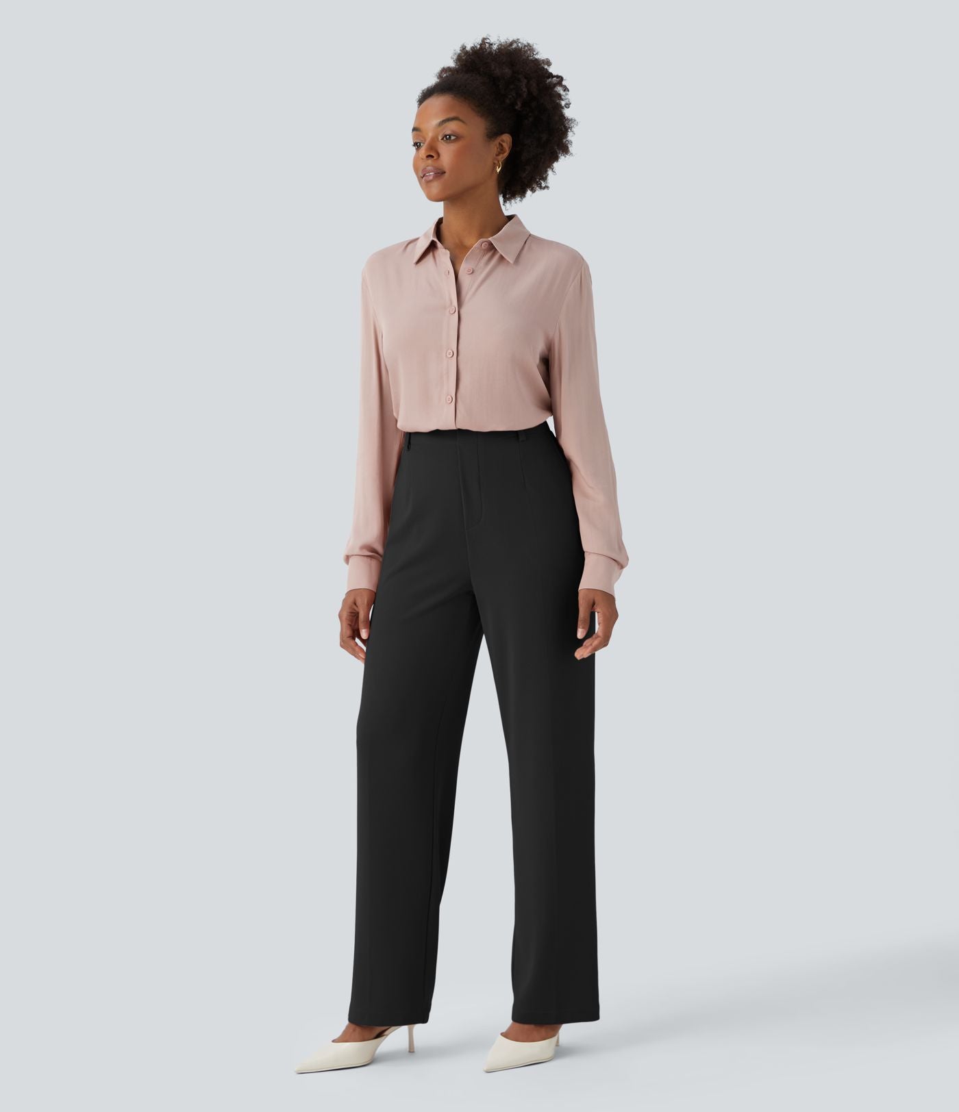 Chemise de travail à col, boutons, manches longues et plis