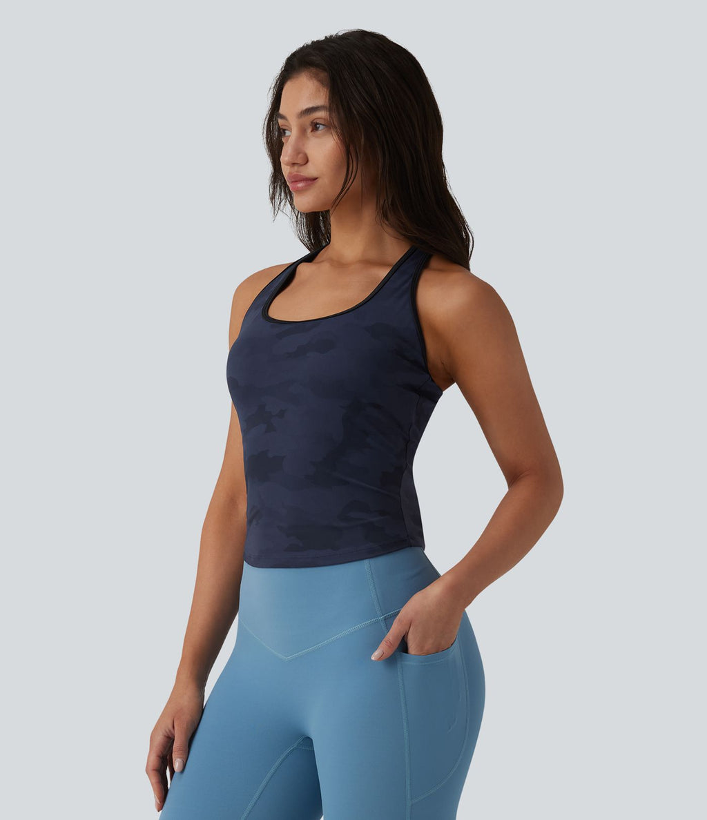Halara UltraSculpt™ Débardeur de yoga dos nageur col U imprimé camouflage avec soutien-gorge intégré