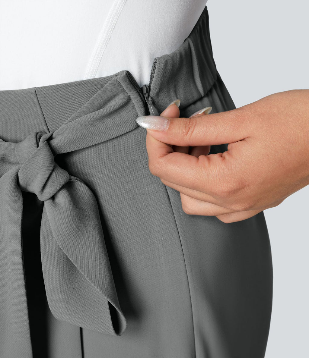 Pantalon Tailleur Large Fluide Taille Haute Fermeture Éclair Invisible