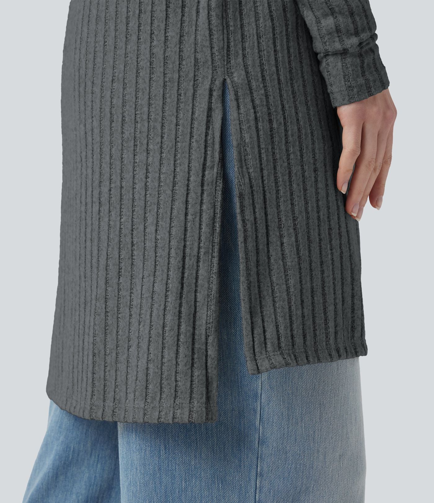 Manteau décontracté côtelé à manches longues avec fentes