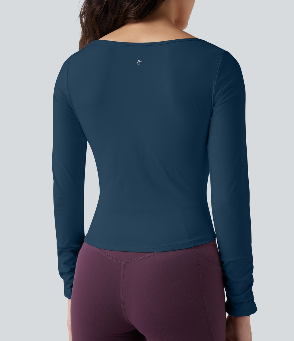 Haut de sport entraînement SoftlyZero™ Airy col carré manches longues froncé effet frais InstantCool